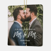 Modern Our First Kerstmis als Mr en Mr Foto Keramisch Ornament (Links)