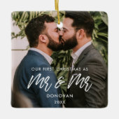 Modern Our First Kerstmis als Mr en Mr Foto Keramisch Ornament (Voorkant)