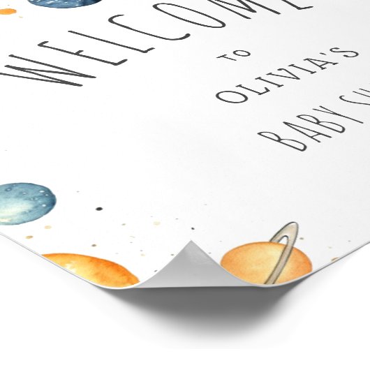 Modern Outer Space Baby shower Welkom Poster (Hoek)