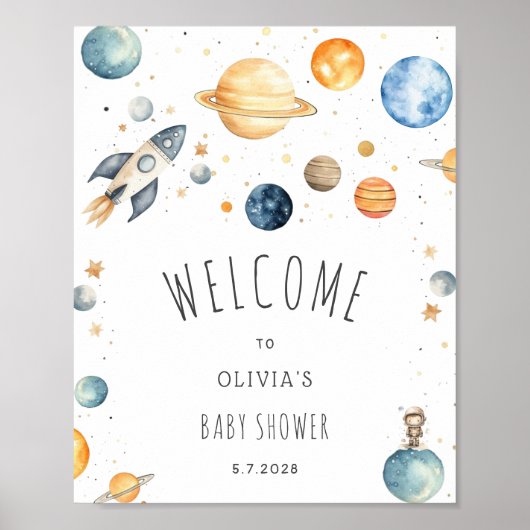 Modern Outer Space Baby shower Welkom Poster (Voorkant)