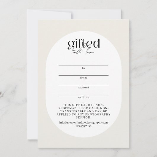 Modern Ovaal Foto Fotografie Cadeau Bon (Achterkant)