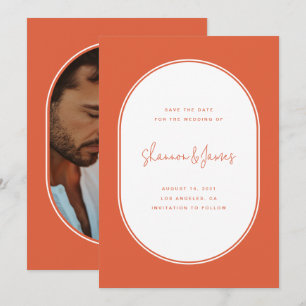 Modern Ovaal Lijst Foto Sunset Sinaasappel bruilof Save The Date