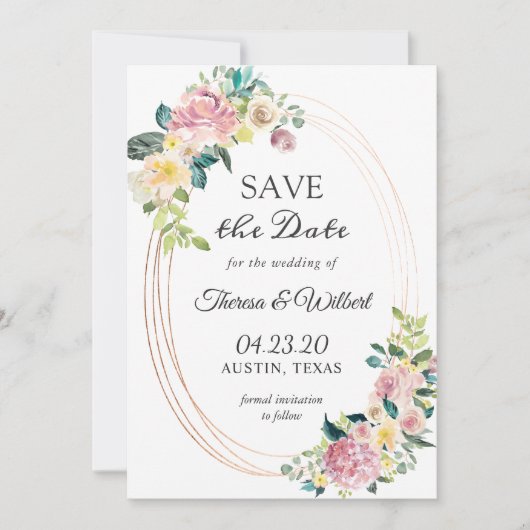 Modern ovaal Lijst pasta Floral Save the Date (Voorkant)
