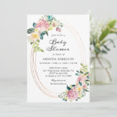 Modern Ovaal Lijst Pastel Blush Bloemen Baby showe Kaart (Staand voorkant)