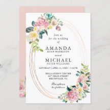 Modern Ovaal Lijst Pastel Blush Bloemen Bruiloft