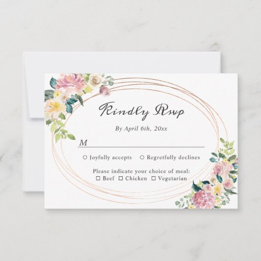 Modern Ovaal Pastel Bloemen Lijst Bruiloft RSVP (Voorkant)