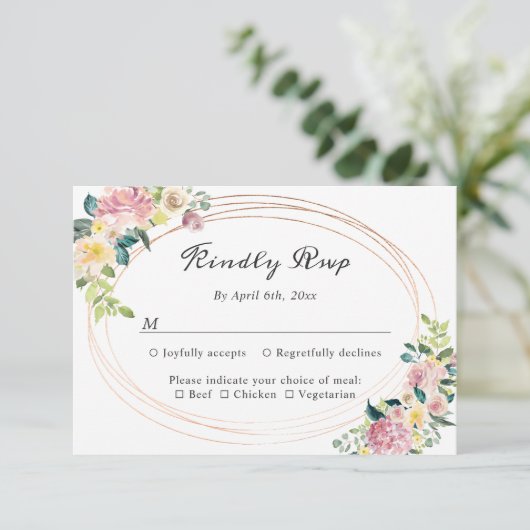 Modern Ovaal Pastel Bloemen Lijst Bruiloft RSVP (Staand voorkant)