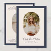 Modern Oval Blue High School Photo Graduate Aankondiging (Voorkant / Achterkant)