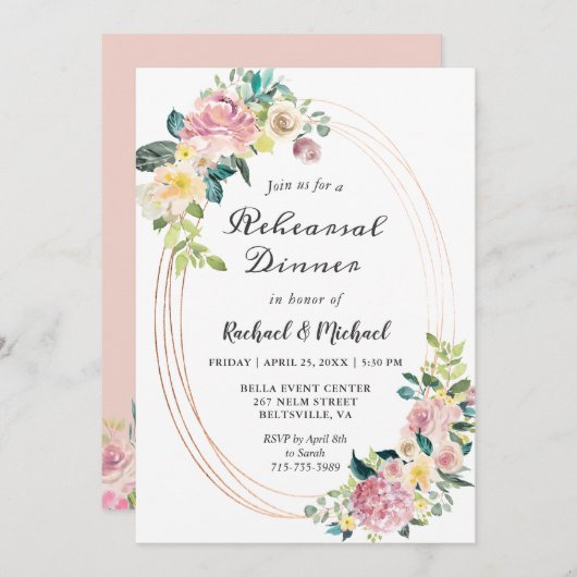 Modern Oval Floral Lijst Spring repetitie diner Kaart (Voorkant / Achterkant)