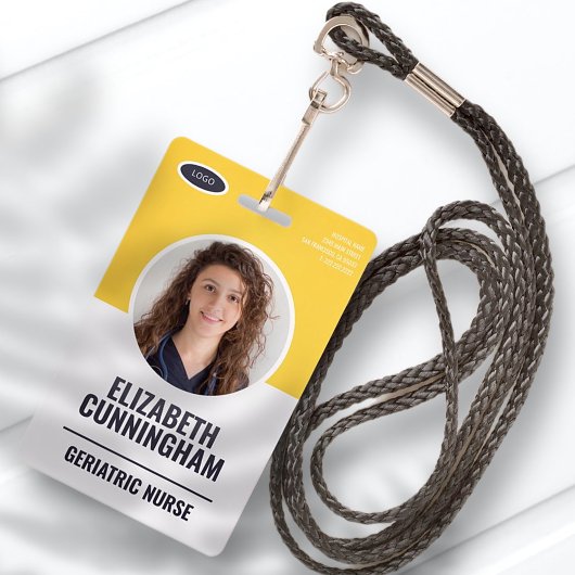 Modern Oval Logo Employee Photo Name Barcode Badge