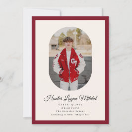 Modern Oval Red High School Photo Graduation Kaart