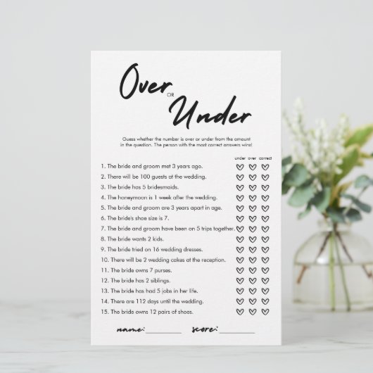 Modern over of onder Vrijgezellenfeest spel Kaart (Staand voorkant)