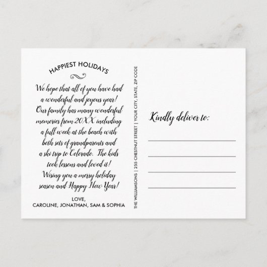 Modern overhandig prettige feestdagen (plural:) de briefkaart (Achterkant)