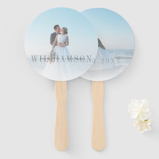 Modern Overlay Front & Back Photo Wedding Ceremony Handwaaier (Voorkant en achterkant)