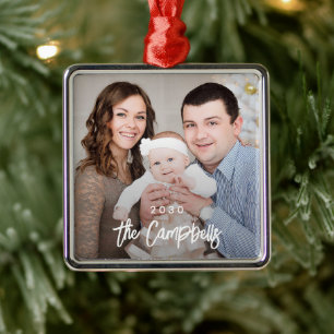 Modern Overlay Personalized Fotoversienummer Metalen Ornament