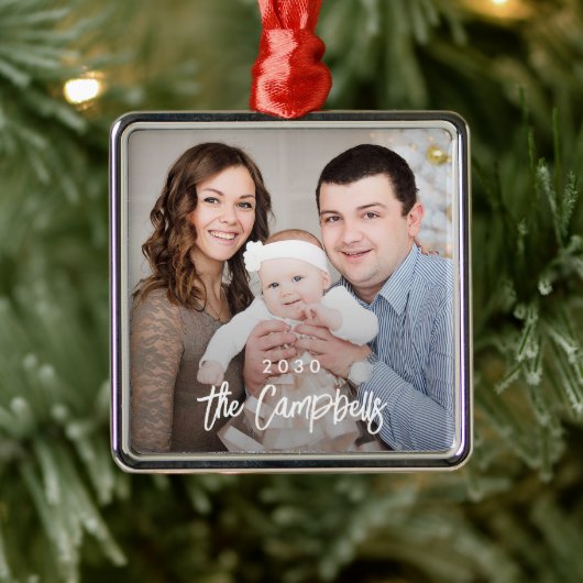 Modern Overlay Personalized Fotoversienummer Metalen Ornament (Boom)