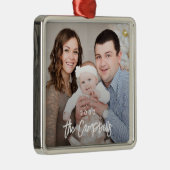 Modern Overlay Personalized Fotoversienummer Metalen Ornament (Rechts)