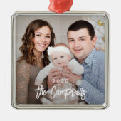 Modern Overlay Personalized Fotoversienummer Metalen Ornament (Voorkant)