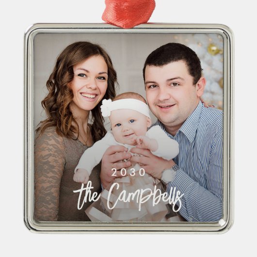 Modern Overlay Personalized Fotoversienummer Metalen Ornament (Voorkant)