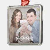 Modern Overlay Personalized Fotoversienummer Metalen Ornament (Links)