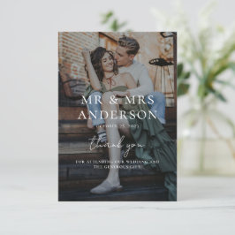 Modern Overlay White Text Wedding Romantic Foto Bedankkaart