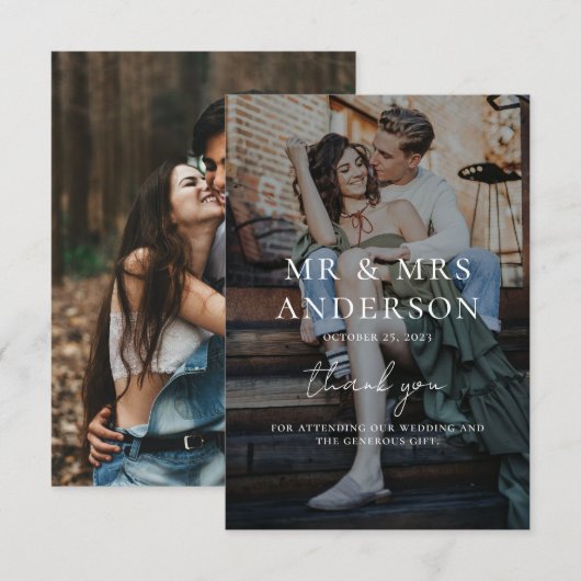 Modern Overlay White Text Wedding Romantic Foto Bedankkaart (Voorkant / Achterkant)