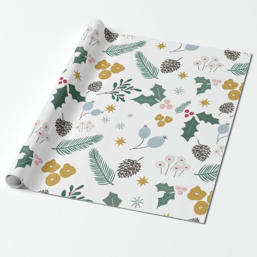 Modern oversized kerst bladeren patroon cadeaupapier (Uitgerold)