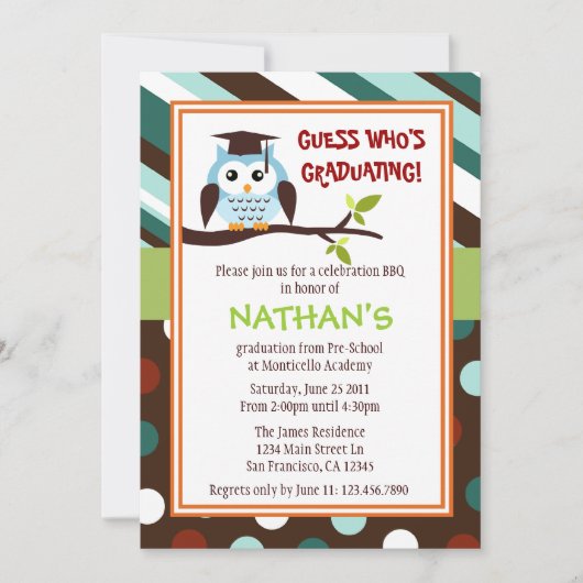 Modern Owl Afstuderen uitnodigen Kaart (Voorkant)