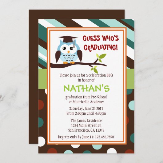 Modern Owl Afstuderen uitnodigen Kaart (Voorkant / Achterkant)