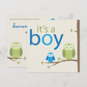 Modern Owl Baby shower Invitation - Boy Kaart (Voorkant / Achterkant)