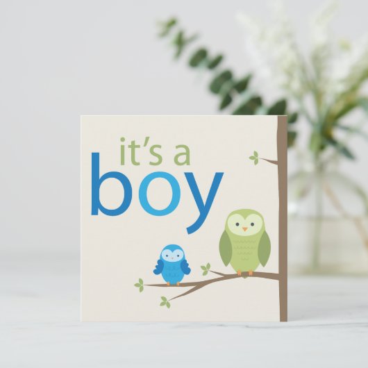 Modern Owl Baby shower Invitation - Boy Kaart (Staand voorkant)