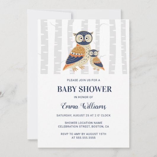 Modern Owl Baby shower Invitation - Winter Kaart (Voorkant)