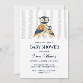 Modern Owl Baby shower Invitation - Winter Kaart