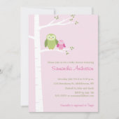 Modern Owl Birch Baby shower Invitation - Girl Kaart (Voorkant)
