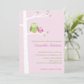 Modern Owl Birch Baby shower Invitation - Girl Kaart (Staand voorkant)