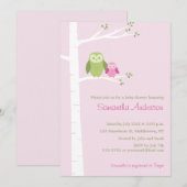 Modern Owl Birch Baby shower Invitation - Girl Kaart (Voorkant / Achterkant)