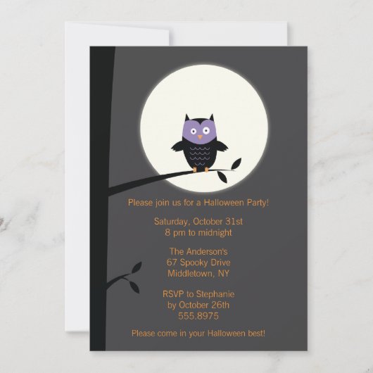 Modern Owl Halloween Party Invitation Kaart (Voorkant)