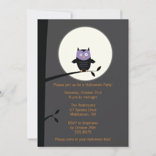 Modern Owl Halloween Party Invitation Kaart
