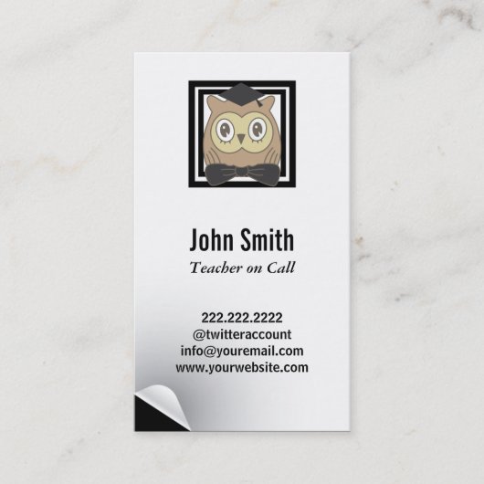 Modern Owl Substitute Teacher Visitekaartje (Voorkant)