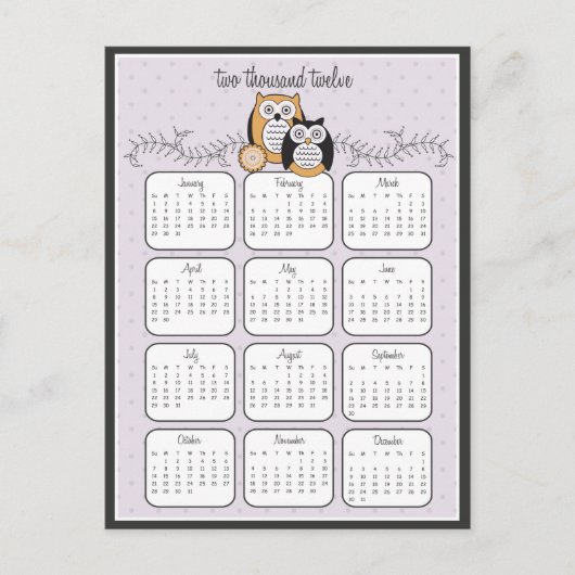 Modern Owls 2012 Calendar Briefkaart (Voorkant)