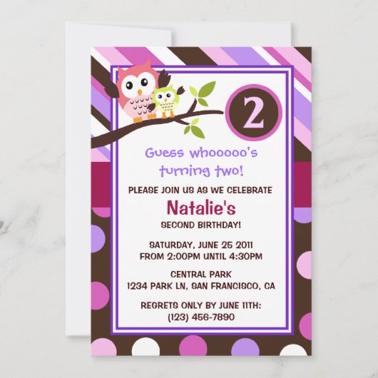 Modern Owls Birthday Invite Kaart (Voorkant)