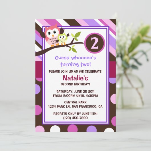 Modern Owls Birthday Invite Kaart (Staand voorkant)