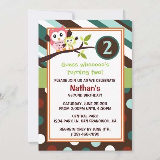 Modern Owls Birthday Invite Kaart (Voorkant)