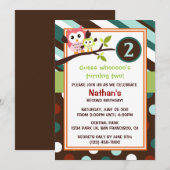 Modern Owls Birthday Invite Kaart (Voorkant / Achterkant)