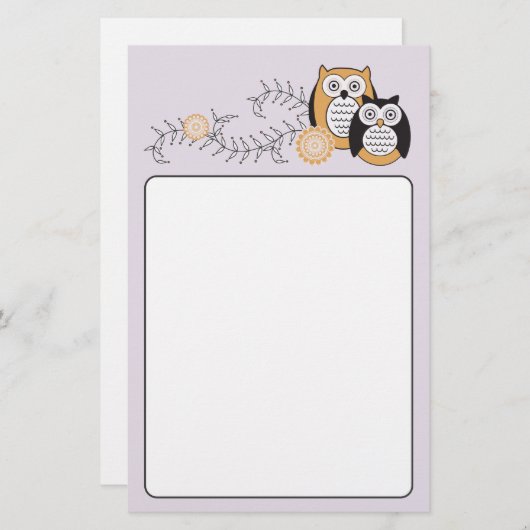Modern Owls Stationery Briefpapier (Voorkant / Achterkant)