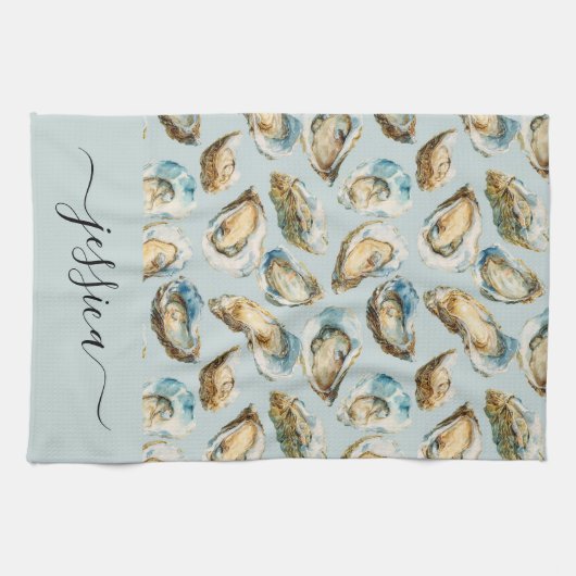 Modern oysters pattern script name theedoek (Horizontaal)