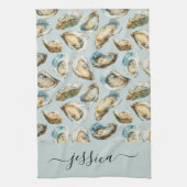 Modern oysters pattern script name theedoek (Verticaal)
