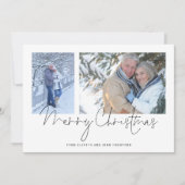 Modern Paar 2 Foto's Script Vrolijk Kerstfeest Feestdagenkaart (Voorkant)