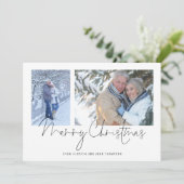 Modern Paar 2 Foto's Script Vrolijk Kerstfeest Feestdagenkaart (Staand voorkant)