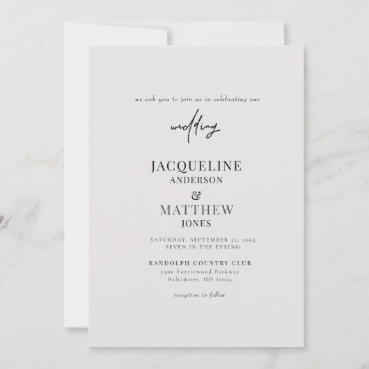 Modern Paar Foto Beige Geen Ouders Bruiloft Kaart (Voorkant)